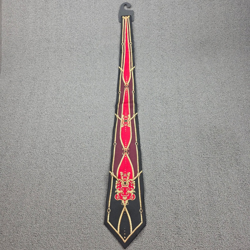 Georgio Gentelli Uomo Baroque Silk Necktie Mens Black Red Gold Rope Scroll OS